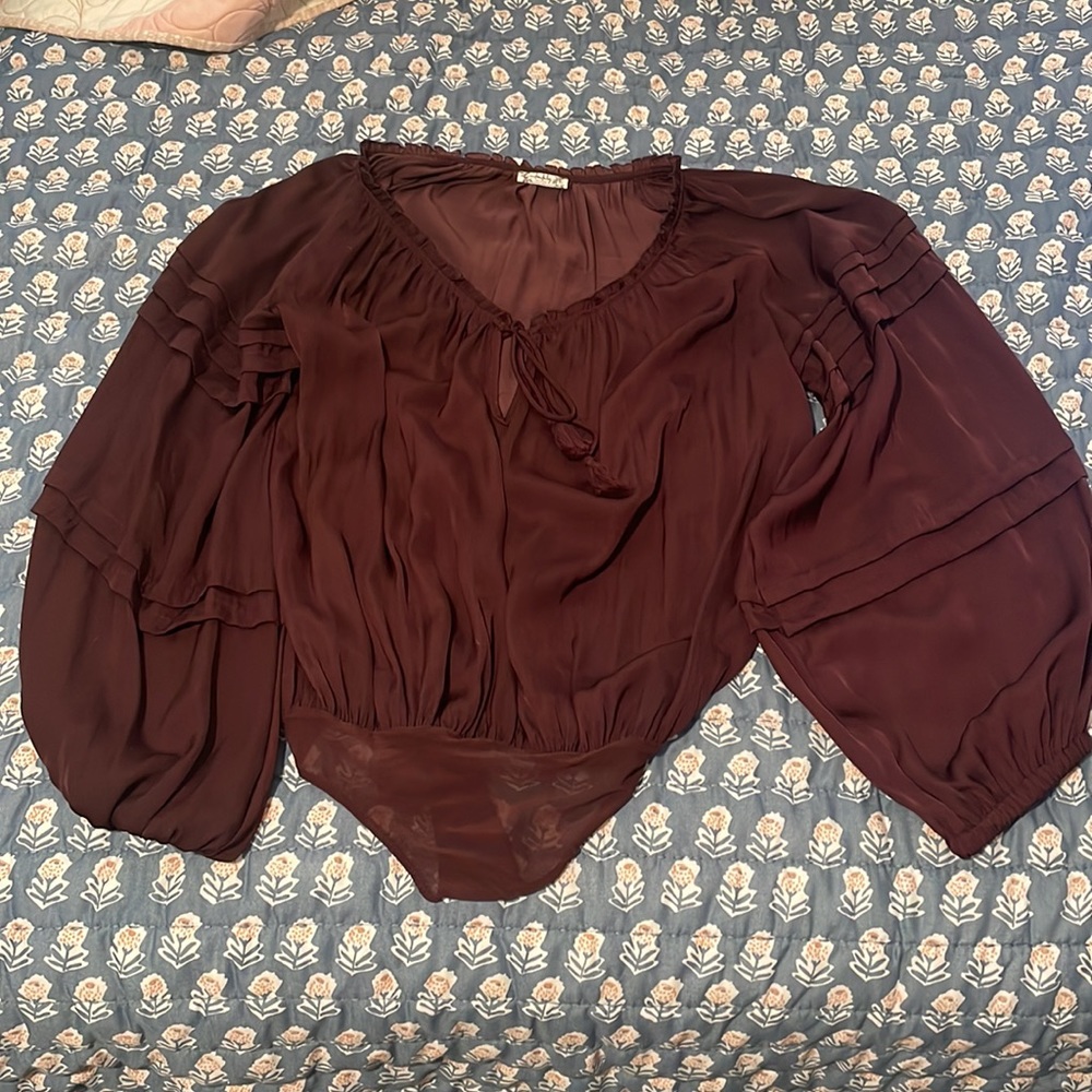 Free People Long Sleeve Boho Purple Bodysuit - Small